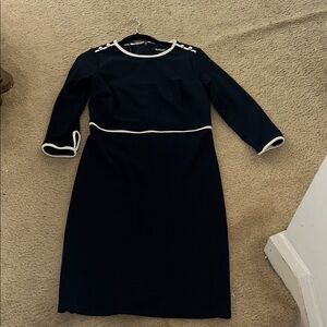 Elegant Navy Dress with White Trim